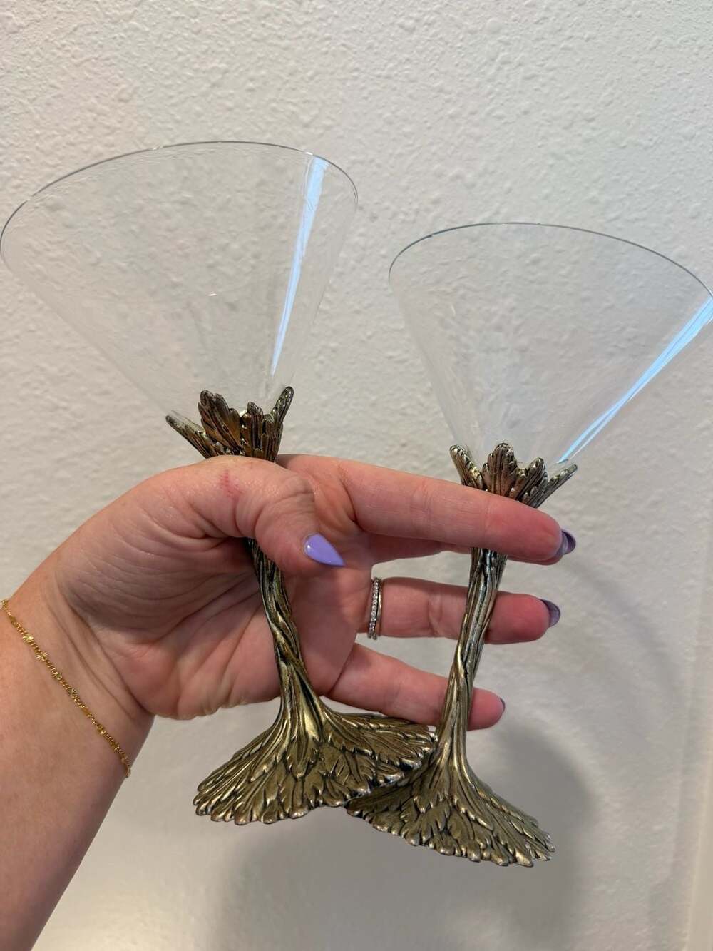 Grey Goose Martini Glass Set of 2 Pewter Metal Vine Leaf Stem Cocktail Barware - Picture 1 of 6